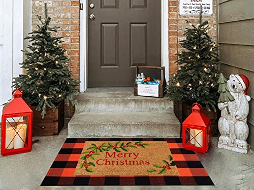Ckorzen Fall Plaid Rug 28" x 43", Orange and Black Buffalo Check Front Porch Outdoor Layered Doormat, Cotton Hand-Woven Washable Rug for Halloween Thanksgiving Autumn Decor - color: Orange & Black, size: 2'4" x 3'7" (Rectangular)