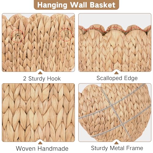 iEGrow Wicker Wall Basket, Scalloped Wall Basket Natural Water Hyacinth, Hanging Baskets for Organizing and Decor, Woven Storage Baskets for Door Mounted Entryway Flower Mail Plant Nursery - color: Natural, size: Oval
