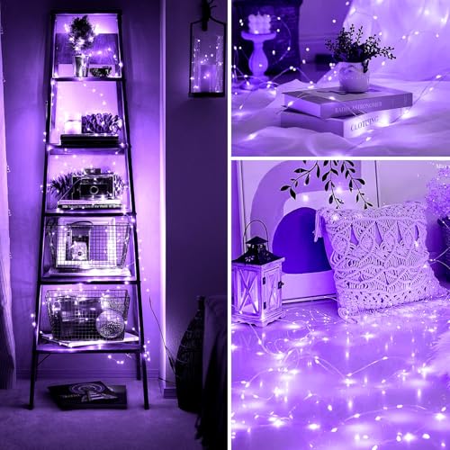 Fairy Lights 66ft 200 LED USB Twinkle String Lights Plug in Silver Wire Lights with Remote and Timer 8 Modes Outdoor Waterproof Starry Lights DIY Party Wedding Christmas Decoration（Purple） - color: Purple