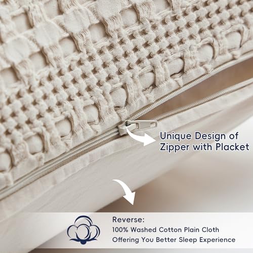 PHF 100% Cotton Waffle Weave Pillow Covers 24" x 24", 2 Pack Luxury Square Shell for Elegant Home Decor, No Filling, Luxury Aesthetic Soft Pillow Covers for Bed, Oatmeal - color: Oatmeal, size: 24" x 24" (Pack of 2)