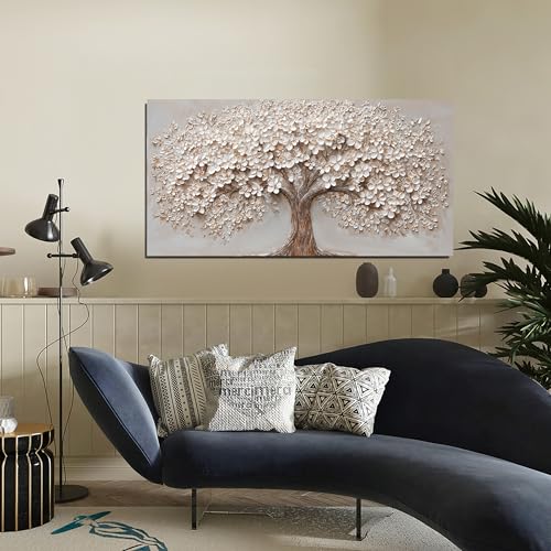 Canvas Wall Art Decor Prints Modern Botanical Wall Art Pictures for Living Room Canvas Art Wall Decor Tree of Life Wall Art Decor White Flower Wall Art Prints Artwork for Walls Bedroom Office Decor 20" X 40" - color: White Browm, size: 40"L x 20"W