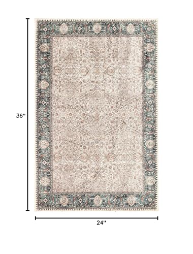 Keen Home Design 24"x36" Rug - Machine Washable Entry Rug with Non-Slip Backing, Ideal for Enteryway, Kitchen, Bathroom, Laundry Room - Vintage, Easy Clean, Durable, Low Pile - (2' x 3') - color: Beige / Oil Blue, size: 2' x 3' (Rectangular)
