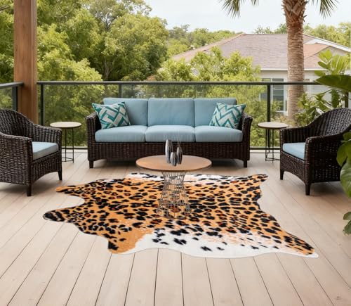 Huichenxing2021FURSTORE Leopard Print Rug, Cheetah Rug 5.3ft x 6.7ft Large Faux Cowhide Skin Mat Animal Print Area Rugs for Living Room Bedroom Nursery Home Office Brown - color: Brown Leopard 78.7"l X 63" W