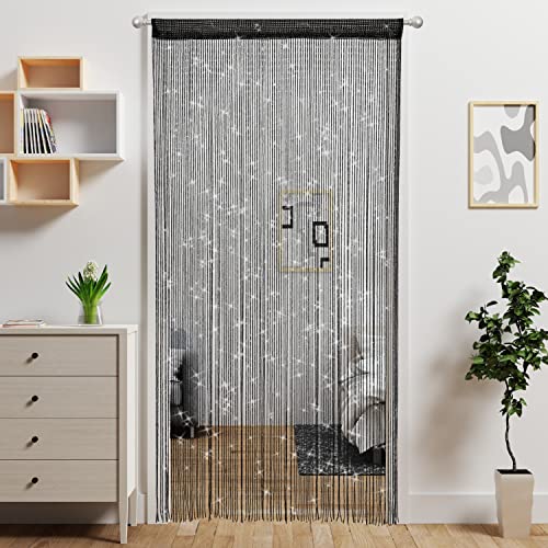 Door String Curtain Doorway Beads Curtains,Hanging Room Divider Beaded Decor Hippie Glitter Fringe Panel Closet Window Doors Sequin Sheer Boho Doors Tassel (Black) - color: Black