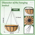 4 Pack 12 Inch Round Hanging Basket with Coco Liners， Metal Hanging Baskets for Plants Outdoor， Hanging Planter with Chain Garden Products for Outdoor, Porch, Lawn, Garden - size: 12 Inch
