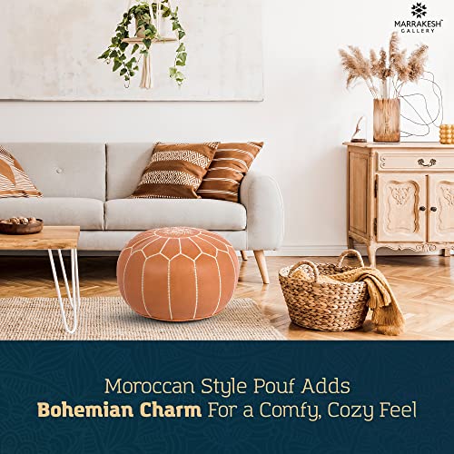 Marrakesh Gallery Genuine Leather Round Pouf Unstuffed - Moroccan Ottoman Footstool, Footrest Cover - Boho Decor - Bohemian Living Room, Bedroom, Kids Room, Gift & Wedding - color: Tan