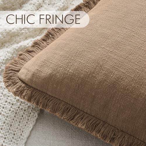 ANRODUO Set of 2 Decorative Throw Pillow Covers 22×22 Inch Soft Linen Fringe Boho Farmhouse Vintage Cushion Covers with Tassels Accent Pillowcase for Couch Sofa Bed Living Room Summer Home Decor Brick - color: Brick, size: 22" x 22" (Pack of 2)