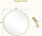 WallBeyond Round Wavy Mirror for Wall Decorative 32 inch, Modern Round Mirror Aluminum Frame for Bathroom Bedroom Living Room Home House Office Entryway, Gold