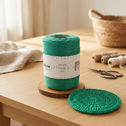 3mm Sparkle Polyester Macramé Cord - 150g/66yds Metallic Glitter Braided Cord for Crocheting Bags, Baskets, Macramé Plant Hangers & DIY Crafts, Machine Washable (11#Green) - color: 11#green