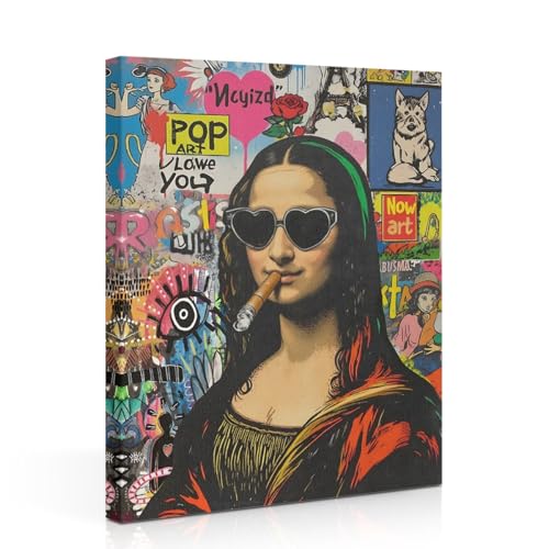 Funny Mona Lisa Canvas Wall Art, Mona Lisa Classical Painting Picture Wall Decor, Street and Graffiti Art Vintage Whimsical Poster Print for Bathroom Living Room Dining Room Home Decor 11.5x15 Inch - color: Multi 1395