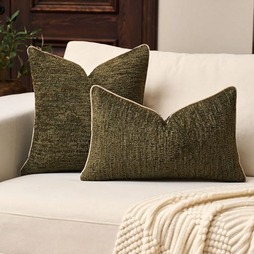 Yangest Chenille Pillow Cover 20 x 20 Inches, Thick Textured Square Throw Pillow Cover Farmhouse Modern Soft Accent Couch Neutral Pillow Cover for Living Room Bedroom, Green - color: Olive Green, size: 20" x 20" (Pack of 1)