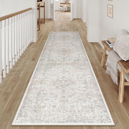 2x8 Washable Vintage Runner Rug for Living Room Bedroom Beige Grey Soft Tranditional Non Slip Runner Rug Lightweight Floral Low Pile Distressed Runner Kitchen Hallway Bedroom - color: Vintage | Beige Multi, size: 2'x8'
