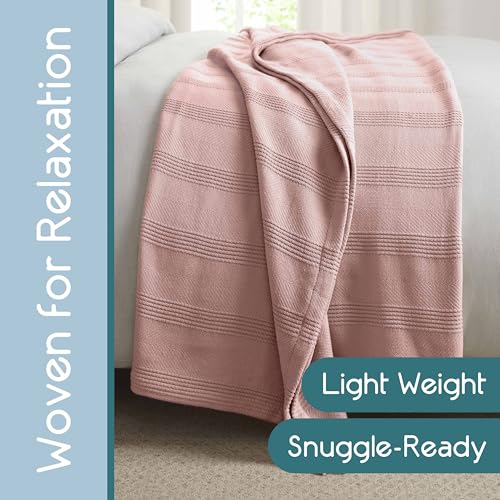Vellux 100% Cotton Blanket, Queen, 90x90, Pink Clay | Soft, Breathable Knit, Lightweight, All Season, Machine Washable, Oeko-Tex Certified, Hotel Quality - color: Pink, size: Queen