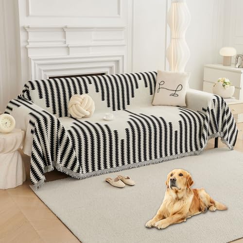 HAOMAIJIA Boho Sofa Covers for 3 Cushion Couch - Pet Friendly Soft Thick Non Slip Cover for Dogs - Washable Sectional L Shape Furniture Protector (Black, 71"x118") - color: Black, size: 71"x118"