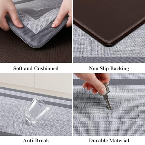 Mattitude Kitchen Mats Set of 2 Cushioned Rugs 0.47 inch Thick Anti-Fatigue Mats for Kitchen Floor,Waterproof Non-Slip Mats and Rugs Set for Office,Floor,Laundry 17.3"×29"+17.3"×59",Grey - color: Grey Frame, size: 17.3" x 59 "+ 17.3" x 29 "--0.47 inches