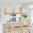 Arturesthome 1 Light Rattan Woven Pendant Light 13.78in Handmade Ceiling Lighting Fixture Chandelier Hanging Lamp Lampshade for Kitchen Island Dining Room Hallway Foyer