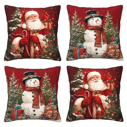 Santa Claus Throw Pillow Covers 18 X 18 Inch Set of 4 Decorative Cushion Cover Home Decor for Sofa Chair Couch Bedroom Living Room - color: Santa Claus