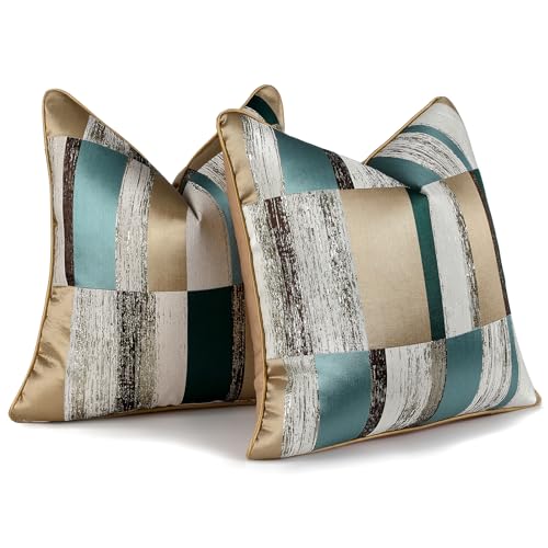 Green and Gold Throw Pillow Covers 18x18 inch Set of 2 Geometric Patchwork Pillow Cases Jacquard Decorative Cushion Covers for Sofa Couch Bed - color: Jacquard 12