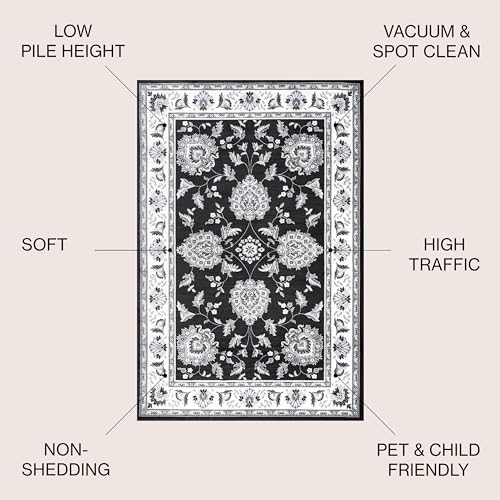 JONATHAN Y Cherie French Cottage Black/Cream Indoor Area Rug, 3x5, Vintage, Bohemian, Easy-Cleaning for Living Room, Bedroom, Kitchen, Pet Friendly, Non-Shedding (MDP505D-3) - color: Black/Cream, size: 3' x 5' (Rectangular)