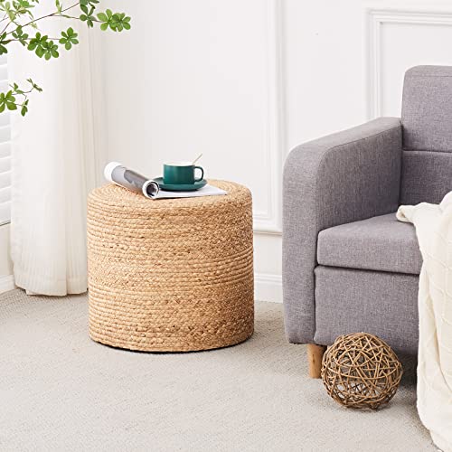 Wimarsbon 18'' Ottoman Pouf, Natural Braided Poof, Rustic Handweave Lounge Pouffe, Boho Footrest Stool for Bedroom, Accent Table or Seat for Living Room (Natural-LD) - color: 18inch Natural Water Hyacinth Braid