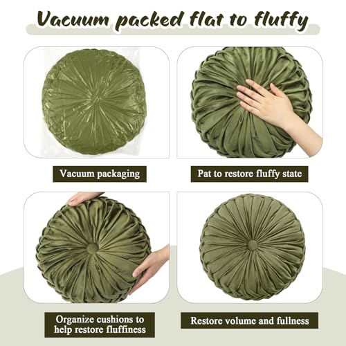 Drydiet 1 Pcs Round Throw Velvet Pillows Decorative Pleated Throw Pillows Diameter Accent Pumpkin Boho Chair Cushion for Couch Sofa Home Decoration (Dark Olive Green,15'') - color: Dark Olive Green, size: 15''