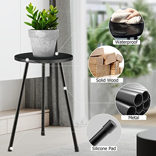 KINNARY Tall Plant Stand, Mid Century Wood Indoor Plant Stand Black Plant Table for Flower Pots, Metal Plant Holder, Modern Home Decor Small Round Side End Table (11.8"x20") - color: Black 11.8"x20"