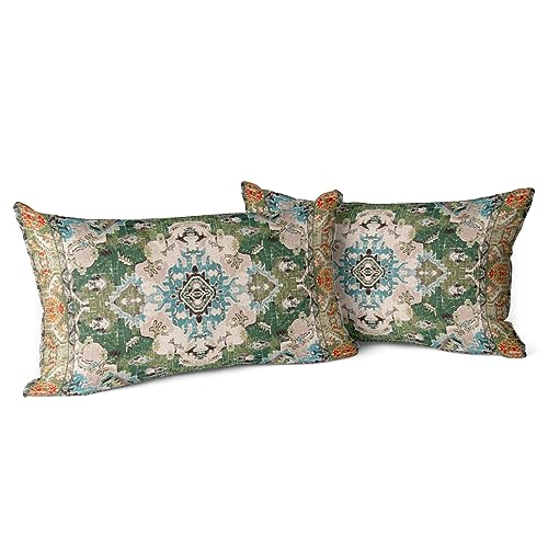 Snycler Boho Throw Pillow Covers 12x20 inch Set of 2 Boho Rug Carpet Double Sided Pattern Cotton Soft Pillow Case Cushion Cover Pillowcase for Couch Sofa Bed Decorative (Green) - color: Boho-3, size: 20" x 12" (Pack of 2)