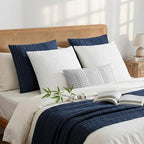 a moment 2 Pack Bamboo Fiber Pillow Covers - Waffle Weave, Ultra Soft & Breathable, Euro Shams Cotton Throw Pillow for Couch, Sofa, Bedroom Living Room 26x26 Inch Navy Blue - color: Navy Blue, size: 26" x 26" (Pack of 2)