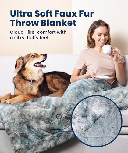 Everlasting Comfort Soft & Comfortable Arctic Blue Faux Fur Throw Blanket for Couch - (50"x65") Minky & Fluffy Fall Blankets & Throws, Plush Fuzzy Cover for Bed, Sofa & Living Room - Cozy Home Decor - color: Arctic Blue