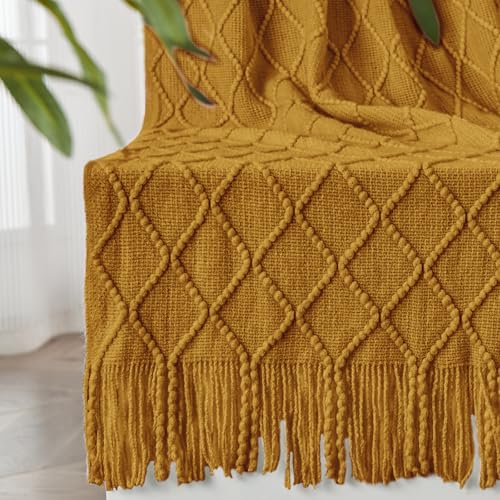 inhand Knitted Fall Throw Blanket for Couch and Bed, Knit Fall Decor Halloween Blanket with Tassel, Brown Lightweight Decorative Farmhouse Warm Woven Blankets and Throws for Women, 60"x80" - color: Brown, size: 60"x80"