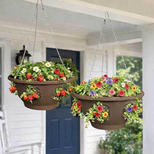 Ultimate Hanging Baskets - Strawberry, Tomato, Flower, and Herb Outdoor Planters - Use Garden Pots for Growing Plants Outside On A Deck, Fence, or Balcony (Mocha 2pk) - color: Mocha