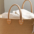 KAKAMAY Large Blanket Basket (18"x18"x16"),Woven Baby Laundry Hamper for Storage, Cotton Rope Blankets Baskets for Nursery, Laundry, Living Room, Pillows, Baby Toy chest with Handles (Brown) - color: Brown