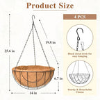 4 Pack Hanging Planter for Outdoor Plants 14 inch Metal Hanging Flower Basket with Coco Coir Liner Round Wire Plant Holder Chain Flower Pots Outdoor Garden Decoration Watering Hanging Baskets（DQ） - size: 14" x 4 Pack, style: Earth