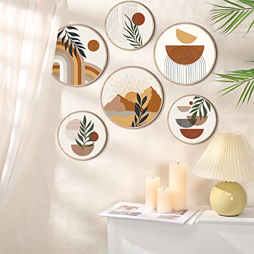 Geetery 6Pcs Boho Wall Art Decor Wooden Wall Decoration for Living Room Farmhouse Round Bohemian Decor Geometric Sun Wood Art 10" 8" Bohemian Hanging Minimalist for Office (Novel) - style: Bohemian-Minimalist