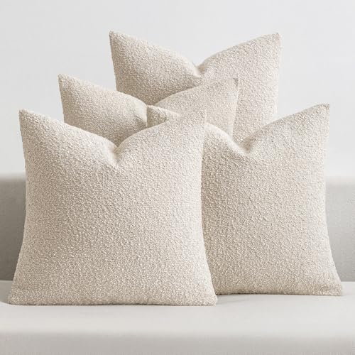 MIULEE Pack of 4 Decorative Textured Boucle Throw Pillow Covers 18x18 Inch Beige Accent Solid Pillow Cases Soft Couch Cushion Covers for Modern Farmhouse Boho Chair Sofa Bed Livingroom Home Decor - color: Beige, size: 18" x 18" (Pack of 4)