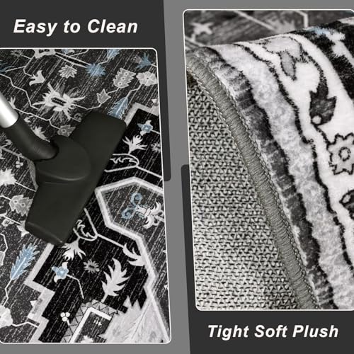 Macgace 2x3 Black Grey Small Area Rug for Entryway, Soft Washable Rugs with Non-Slip Backing for Bedroom Kitchen, Vintage Throw Carpet Laundry Entry Front Door Decor - color: Black & Grey, size: 2' x 3' (Rectangular)