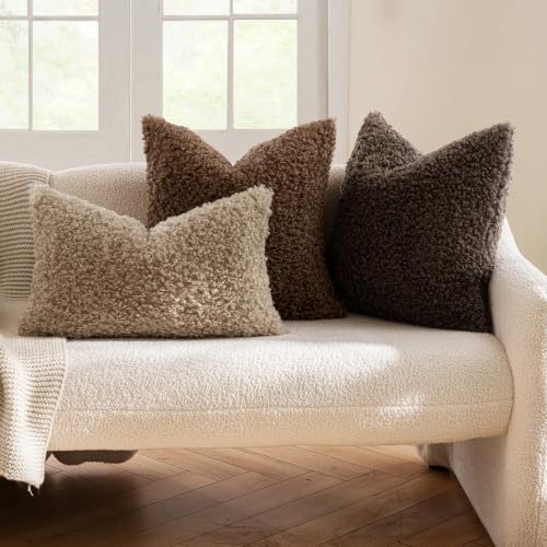 MIULEE Pack of 2 Faux Fur Chestnut Throw Pillow Covers 18x18 Inch Boucle Decorative Sherpa Pillow Covers Fuzzy Accent Soft Sheepskin Fleece for Boho Home Decor Sofa Living Room Couch Bed - color: Chestnut, size: 18" x 18" (Pack of 2)