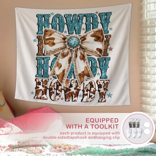 Lacama Bow Western Tapestry，Howdy Estern Decor Wall Art for Bedroom Home Room Dorm, Cowgirl Room Decor, Country Cow Print Tapestries for Teen Girls & Women 50x60 Inch - color: howdy bow