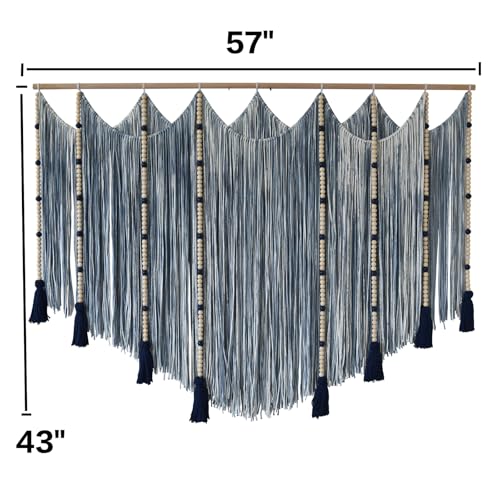 Jakalin Macrame Wall Hanging Blue dip dye Handcrafted Decorative Art for Living Room Bedroom or Office Boho Chic Modern Wall Decor with Unique Beadwork 57" W × 43" L - color: Blue