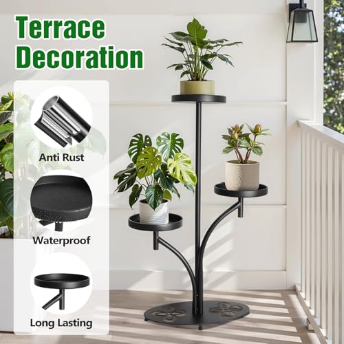 3 Tier Metal Plant Stand Indoor Outdoor, Tall Black Plant Shelf, Heavy-duty Base in the Shape of a Four-leaf Clover, Tiered Modern Corner Shelf, Suitable for Courtyard, Patio, Living Room, (2 Pack) - size: 3Tirer-2Pack