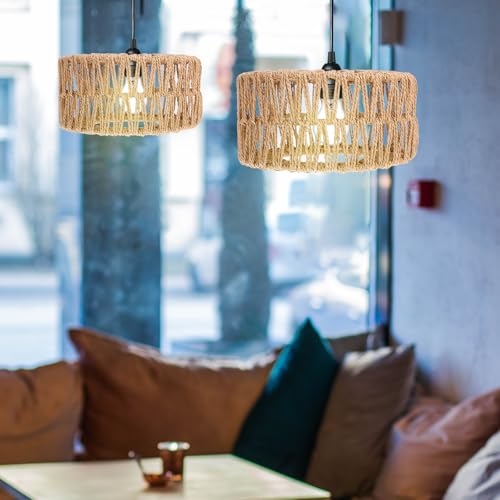 Ciieeo Straw Rope Woven Lampshade Rustic Pendant Ceiling Light Cover Small 8.66X8.66X3.93In Lightweight Replacement for Cozy Indoor Lighting