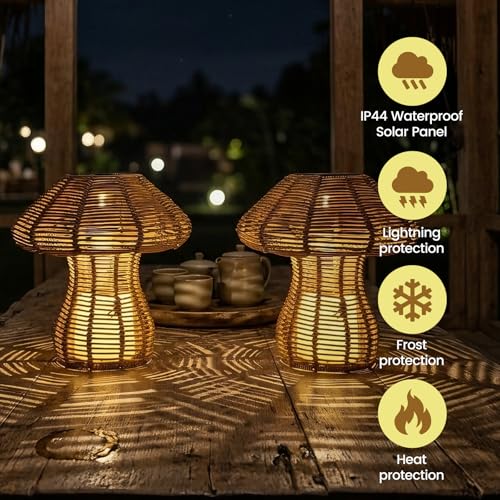 Portable Rattan Table Lamp for Indoor Outdoor, CE,RoHS Certified Solar Charging & Replaceable Battery LED Light, Ratten Bedroom Lamp with Warm Candle Bulb for Patio Bedroom, Pack of 2 - style: Pack of 2