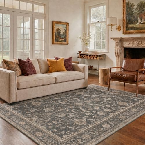 Bavni Kitchen Rug 2x5 Runner Rugs for Hallways Entryway, Washable Vintage Oriental Floral Carpet, Low Pile Lightweight Rug with Non Slip Backing, Dusty Charcoal - color: Dusty Charcoal, size: 2' x 5' (Rectangular)