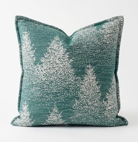 SanVia Cotton Throw Pillow Covers 20x20 – Handwoven Jacquard Texture, Fade-Resistant, No Pilling – Hidden Zipper, Decorative Cushion Cover for Sofa, Couch, Bed – Insert Not Included (Floral, Green) - color: Moss & Snow, size: 20" x 20"
