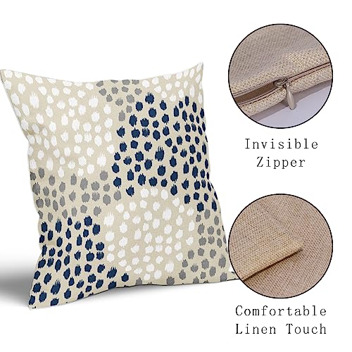 Blue White Pillow Covers 16x16 Set of 2 Boho Gray Polka Dot Throw Pillows Modern Trendy Print Decorative Outdoor Farmhouse Pillowcase Cushion Cover Linen Pillow Case Decor for Home Sofa Couch Bed - color: Blue White Dots, size: 16" x 16" (Pack of 2)