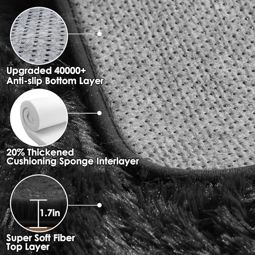 ONASAR Black Runner Rugs for Bedroom Living Room, 2x6 Bedside Fluffy Area Rug, Indoor Ultra Soft Plush Shaggy Furry Floor Throw Carpet for Hallway Nursery Kids Boys Girls Dorm Closet Home Decor - color: Black, size: 2' x 6' (Runner)