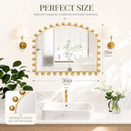 36"x28" Wide Arched Wall Mirror, Antique Gold Ball Frame with Beveled Glass, Large Horizontal Mantel Piece Over Fireplace or Above Sofa, Statement Metal Frame for Living Room - size: 28"L x 36"W