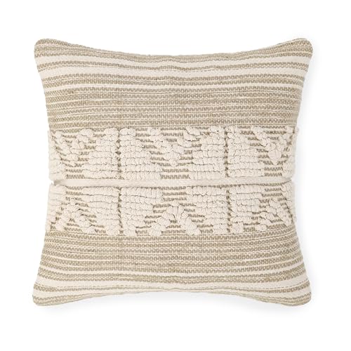 · REDEARTH · Handmade Boho Throw Pillow Covers - Bohemian Chic Farmhouse Style - Accent Woven Indoor and Covered Patio Pillow Cushion Cases for Couch, Bed, Chair, Sofa, Benches – Set of 2-18"x18" - - color: Rustic Elegance Natural, size: 18" x 18" (Pack o