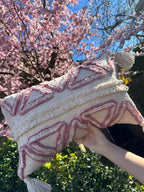 Boho Tufted Geometric Lumbar Throw Pillow Cover with Corner Tassels, Blush Pink Beige Fringe Decorative Rectangular Cushion Case for Sofa Couch Bed Living Room, Pillow Insert Not Included