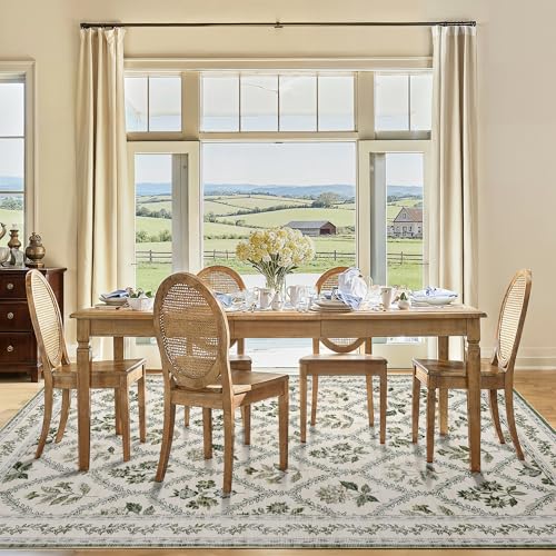 Green Area Rug 6x9 Olive Green and Beige Cream Rugs for Living Room, Non Slip Vinatge Boho Bedroom, Low-Pile Print Flower Leaf Floral Floor Covering Carpet for Home Office, Dining Room - color: Olive / Beige, size: 6' x 9' (Rectangular)